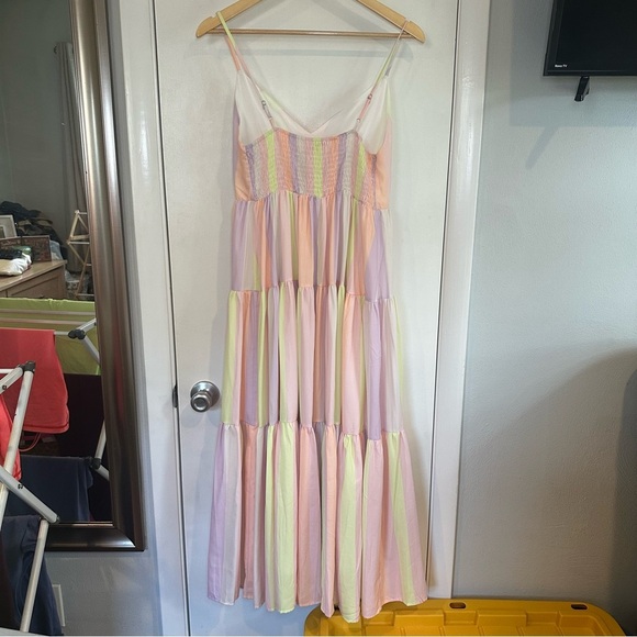Karlie Pastel Stripe Tiered Midi Dress. Pink and White. Size: Medium. - Picture 6 of 11